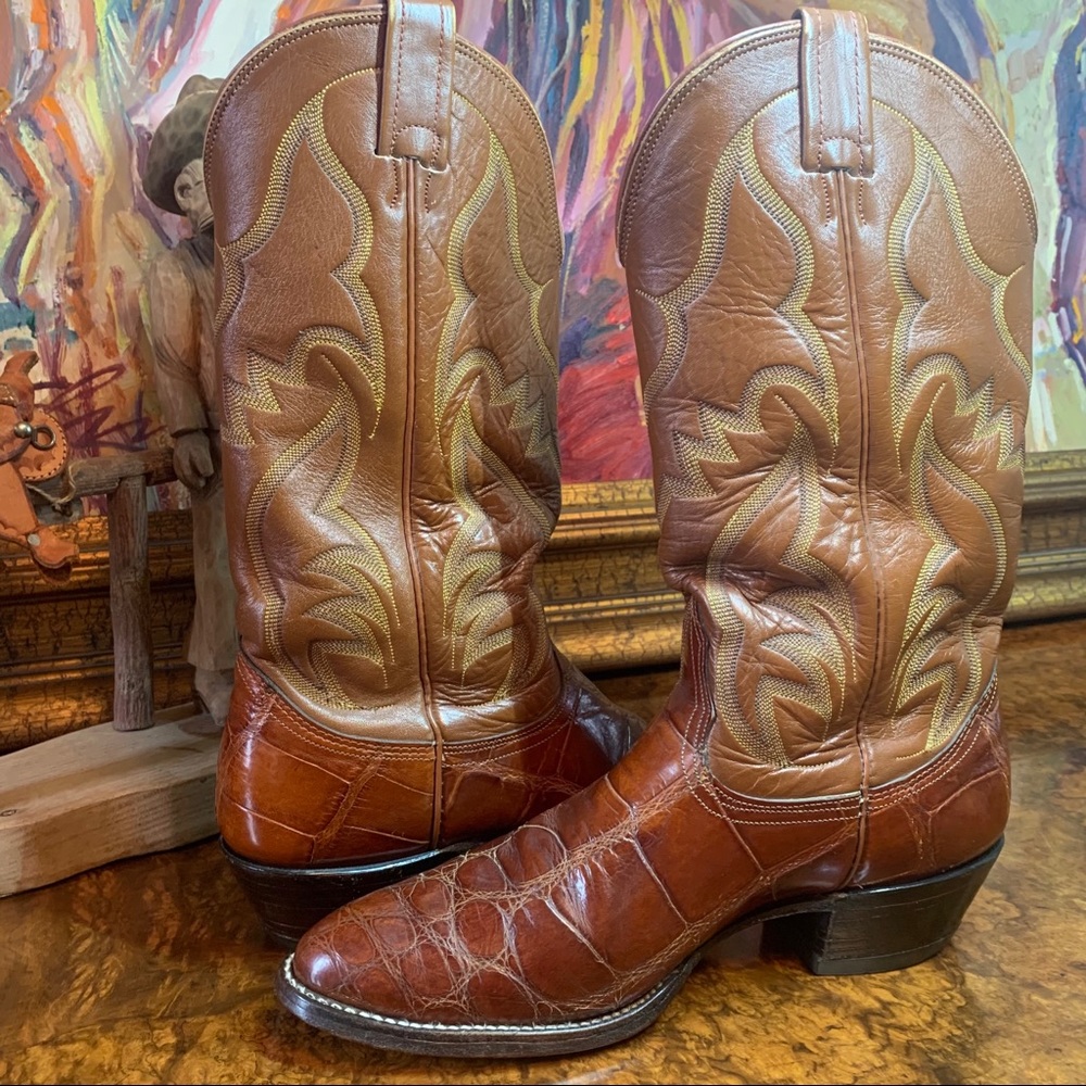 VERY RARE VINTAGE NOCONA ALLIGATOR COWBOY BOOTS - Picture 9 of 10